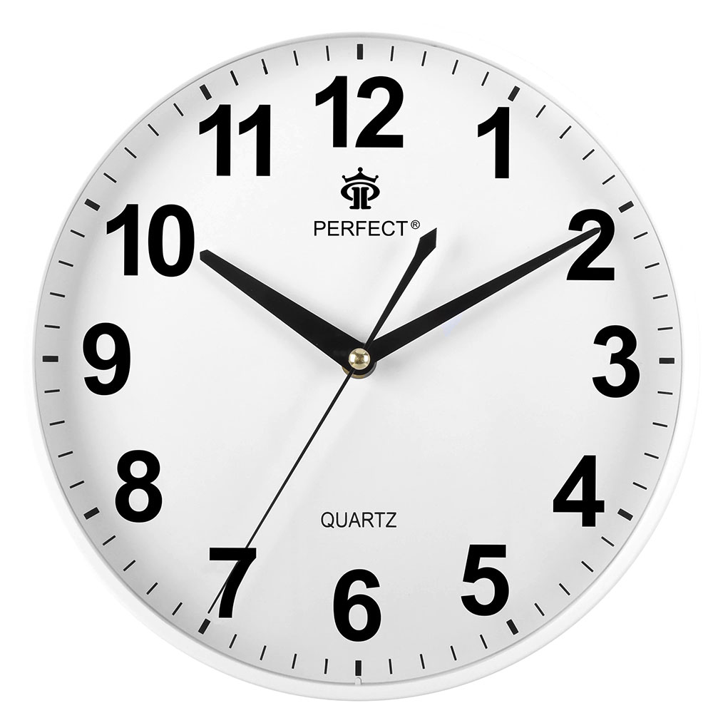 Zegar Ścienny Biały / Biały 25cm Arabskie Cyfry Mechanizm Tykający Perfect Okrągły
