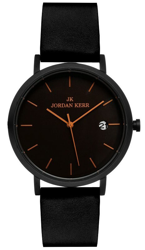 Zegarek męski Jordan Kerr na czarnym pasku — koperta czarna, tarcza czarna