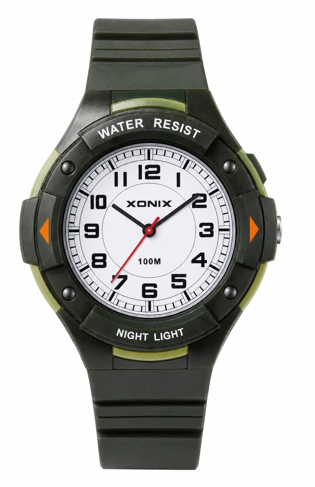 Zegarek unisex Xonix na zielonym pasku — koperta zielona, tarcza biała