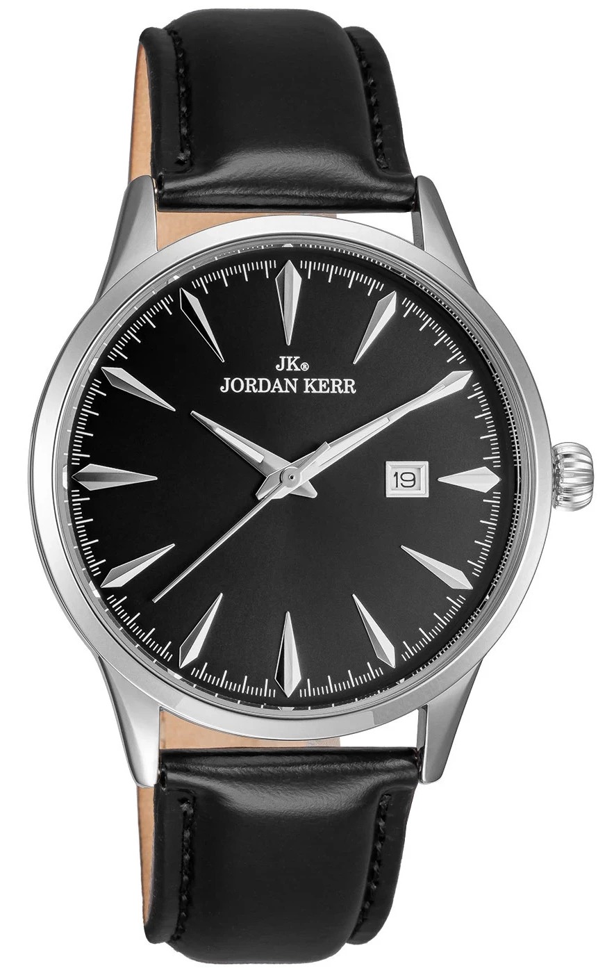 Zegarek unisex Jordan Kerr na czarnym pasku — koperta srebrna, tarcza czarna
