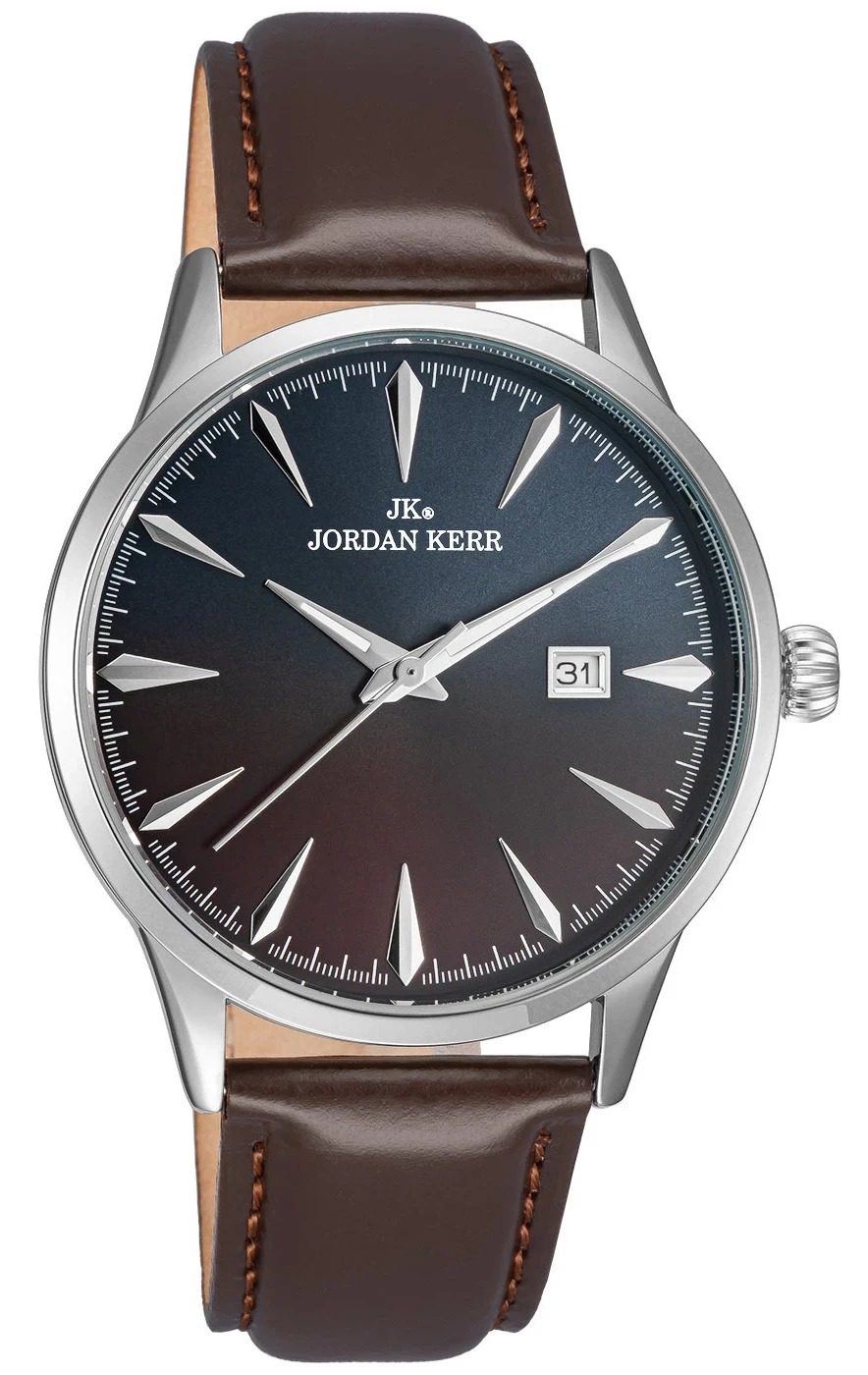 Zegarek unisex Jordan Kerr na brązowym pasku — koperta srebrna, tarcza czarna
