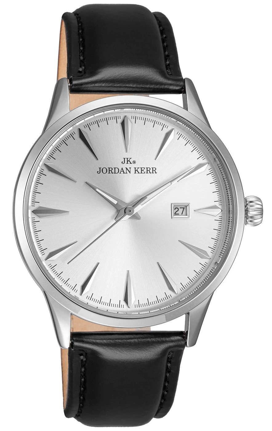 Zegarek unisex Jordan Kerr na czarnym pasku — koperta srebrna, tarcza srebrna